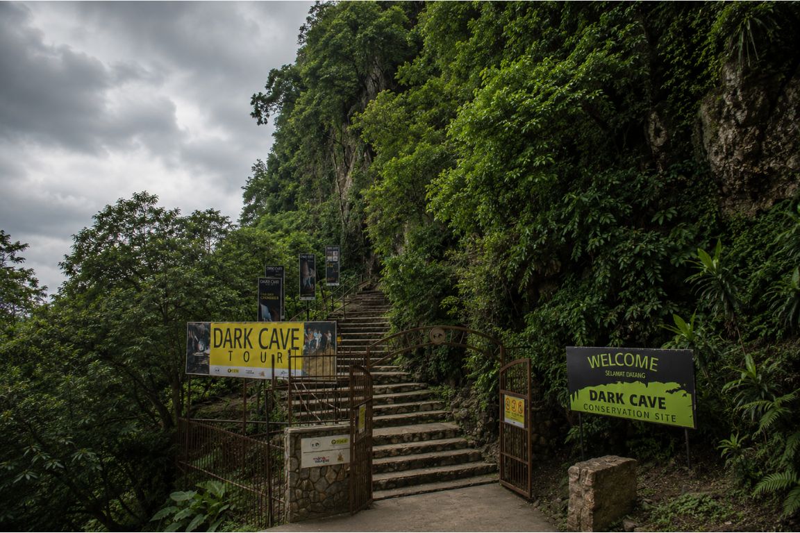 Dark Cave tour entrance surrounded by lush rainforest at Batu Caves captured during an adventure tour with Batu Caves Tours