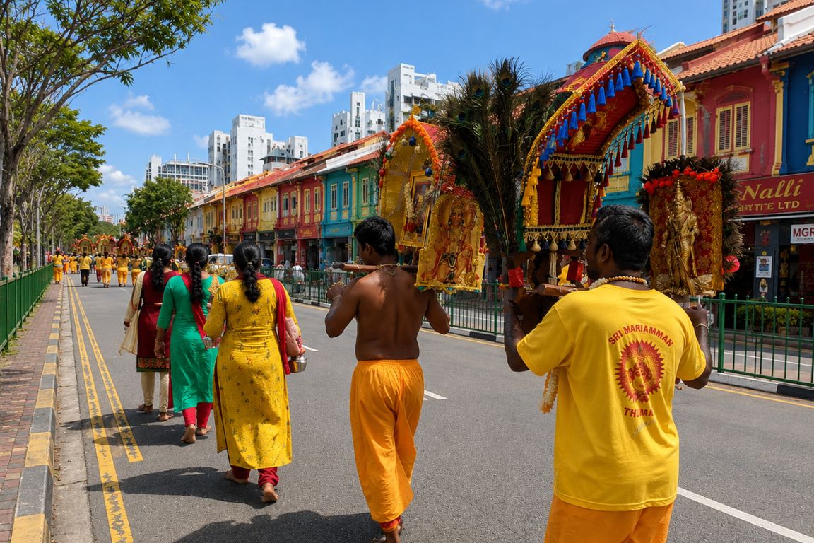 Traditional Hindu procession during the Thaipusam Festival captured on a guided Batu Caves tour with Batu Caves Tours agency